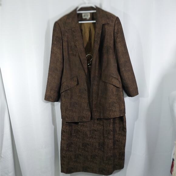 MORGAN MILLER! FAB BRONZE/BLACK ABSTRACT SWIRL PATTERN 2 PC SKIRT SUIT! SZ 24W - Picture 3 of 13